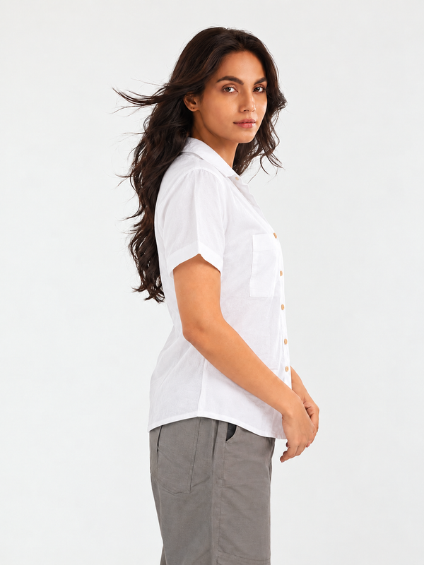 Women’s Shoulder Down Cotton Slub Solid Casual Shirt