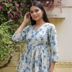 Women Cotton Floral Angrakha Style Peplum Top