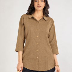 Women’s Cotton Slub Solid Casual Shirt with 3/4 Sleeves