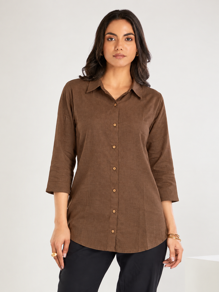 Women’s Cotton Slub Solid Casual Shirt with 3/4 Sleeves