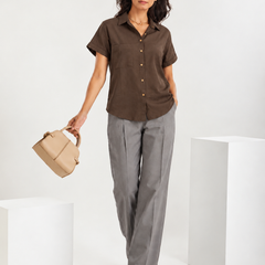 Women’s Shoulder Down Cotton Slub Solid Casual Shirt