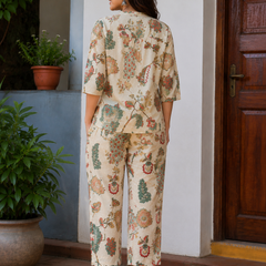 Women's Off White Printed Cotton Co-Ord Set for Women