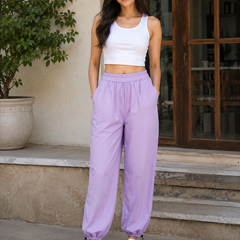 Women's Purple Wide Leg Baggy Cotton Ankle Length Pant