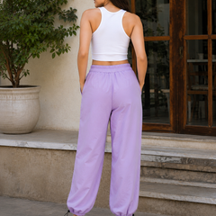 Women's Purple Wide Leg Baggy Cotton Ankle Length Pant