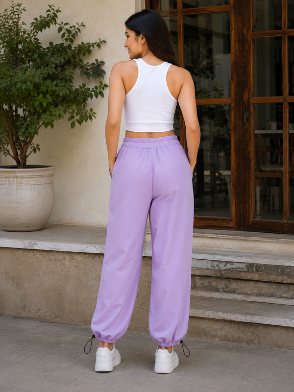 Women's Purple Wide Leg Baggy Cotton Ankle Length Pant