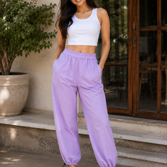 Women's Purple Wide Leg Baggy Cotton Ankle Length Pant
