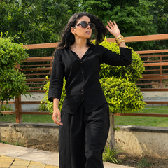 Women’s Cotton Slub Solid Casual Shirt with 3/4 Sleeves