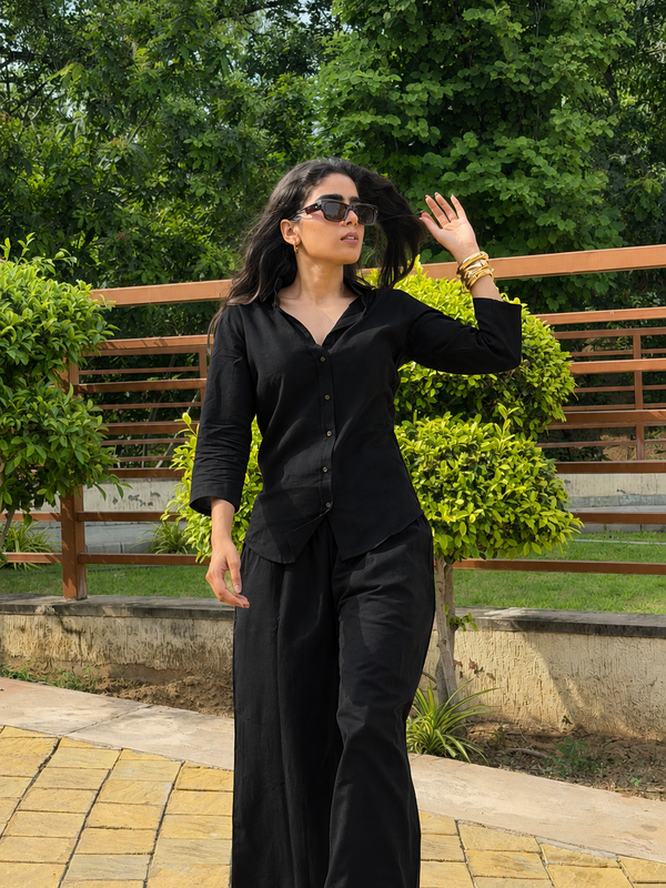 Women’s Cotton Slub Solid Casual Shirt with 3/4 Sleeves