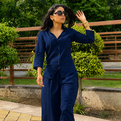 Women’s Cotton Slub Solid Casual Shirt with 3/4 Sleeves