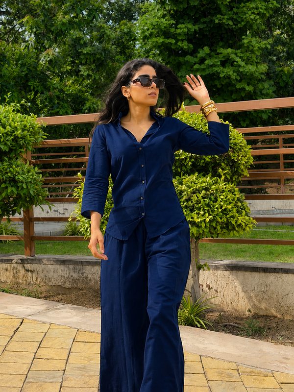 Women’s Cotton Slub Solid Casual Shirt with 3/4 Sleeves