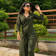 Women’s Cotton Slub Solid Casual Shirt with 3/4 Sleeves