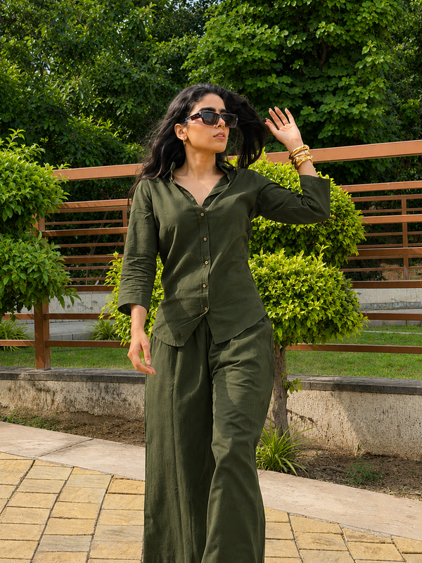 Women’s Cotton Slub Solid Casual Shirt with 3/4 Sleeves