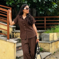 Women’s Shoulder Down Cotton Slub Solid Casual Shirt