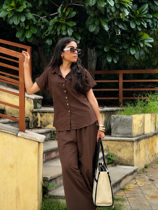 Women’s Shoulder Down Cotton Slub Solid Casual Shirt