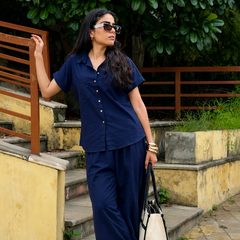 Women’s Shoulder Down Cotton Slub Solid Casual Shirt