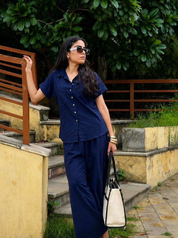 Women’s Shoulder Down Cotton Slub Solid Casual Shirt