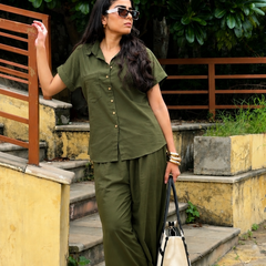 Women’s Shoulder Down Cotton Slub Solid Casual Shirt