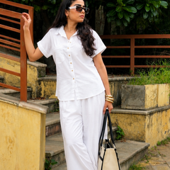 Women’s Shoulder Down Cotton Slub Solid Casual Shirt