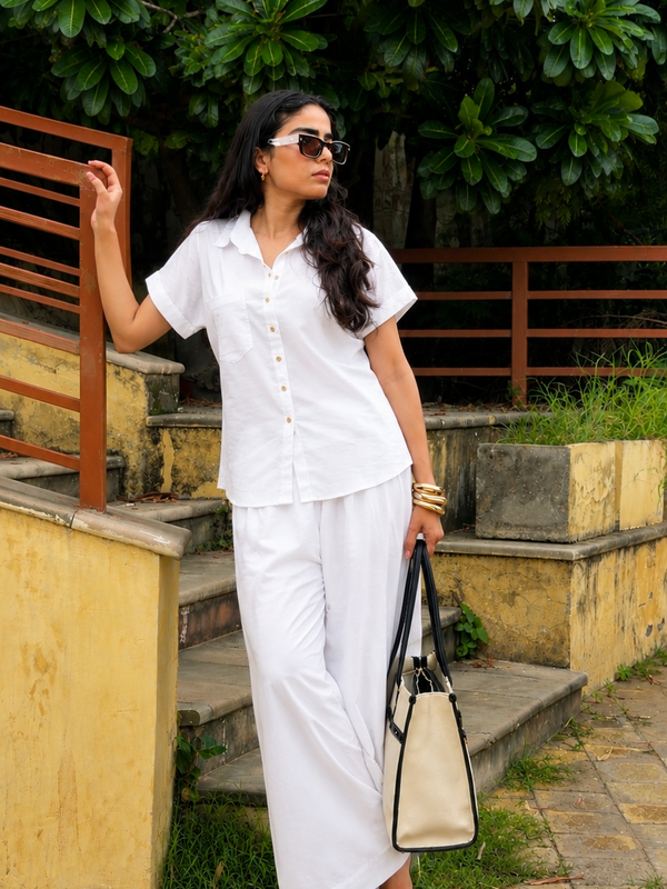 Women’s Shoulder Down Cotton Slub Solid Casual Shirt