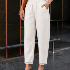 Women Rayon Cotton White Lace Palazzo Pants