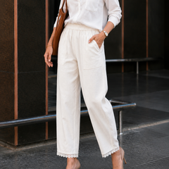 Women Rayon Cotton White Lace Palazzo Pants
