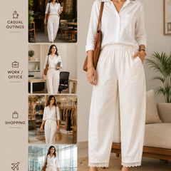 Women Rayon Cotton White Lace Palazzo Pants