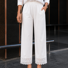 Women Rayon Cotton White Lace Palazzo Pants
