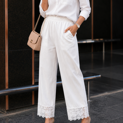 Women Rayon Cotton White Lace Palazzo Pants
