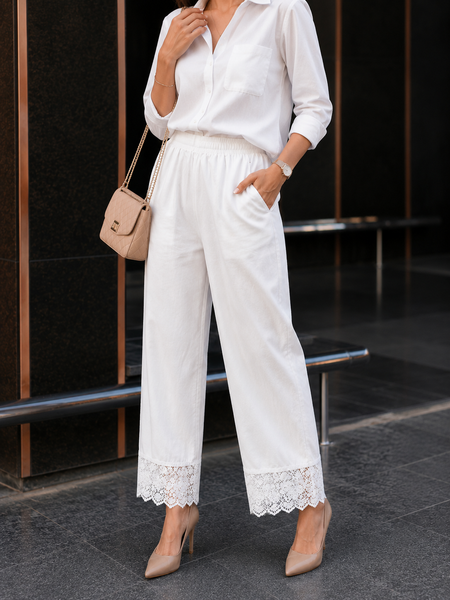 Women Rayon Cotton White Lace Palazzo Pants