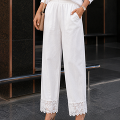 Women Rayon Cotton White Lace Palazzo Pants