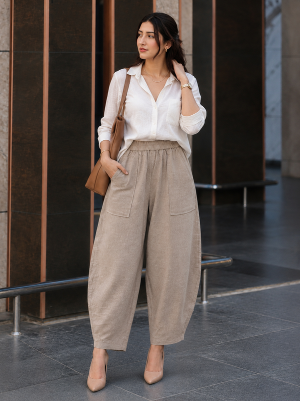 Women Cotton Balloon Fit Pants
