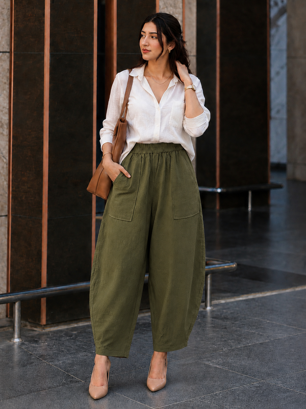 Women Cotton Balloon Fit Pants