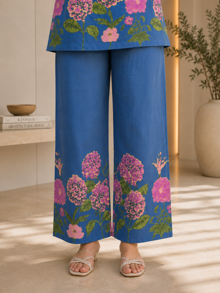 Women Navy Blue Floral Printed Pure Cotton Co-Ord Set