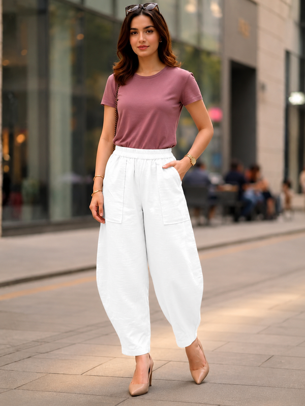 Women Cotton Solid Balloon Fit Pants