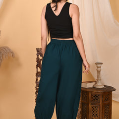 Teal Cotton Loose Fit Harem Pant for Women with Pockets