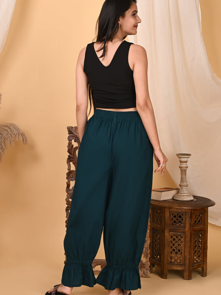 Teal Cotton Loose Fit Harem Pant for Women with Pockets
