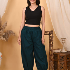 Teal Cotton Loose Fit Harem Pant for Women with Pockets