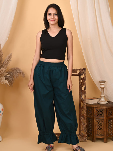 Teal Cotton Loose Fit Harem Pant for Women with Pockets