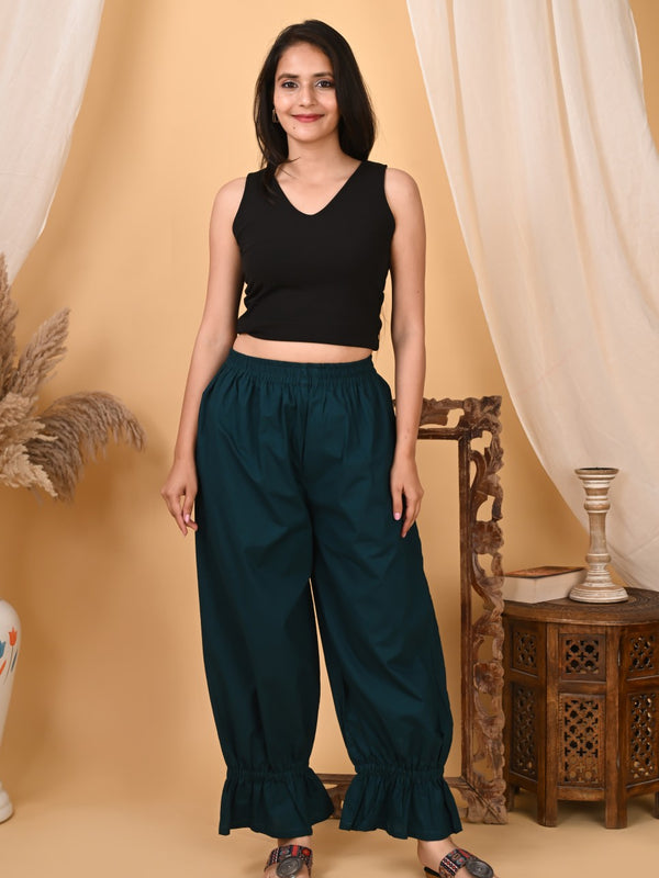 Teal Cotton Loose Fit Harem Pant for Women with Pockets