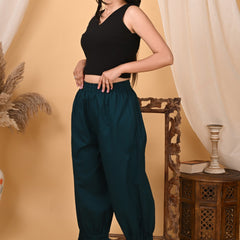Teal Cotton Loose Fit Harem Pant for Women with Pockets