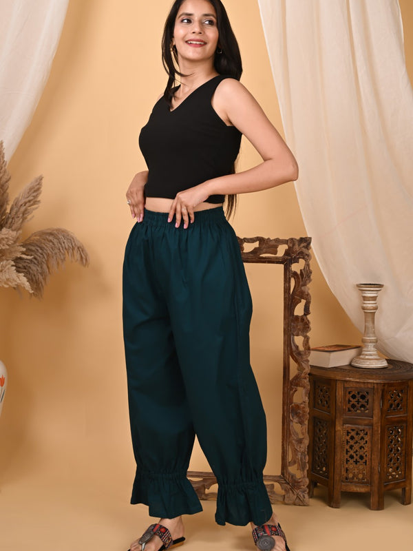 Teal Cotton Loose Fit Harem Pant for Women with Pockets