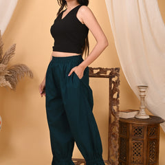 Teal Cotton Loose Fit Harem Pant for Women with Pockets