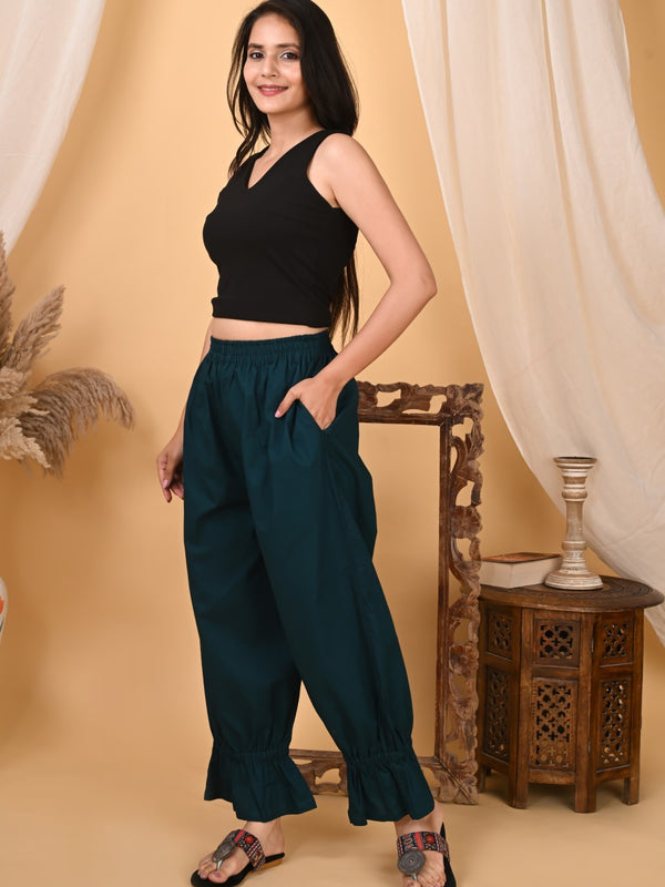 Teal Cotton Loose Fit Harem Pant for Women with Pockets