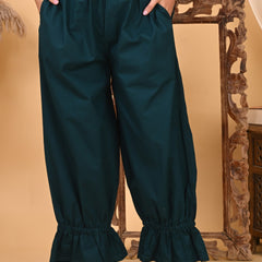 Teal Cotton Loose Fit Harem Pant for Women with Pockets