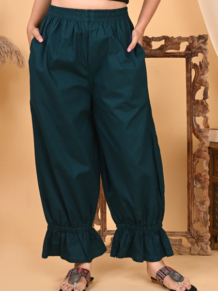 Teal Cotton Loose Fit Harem Pant for Women with Pockets