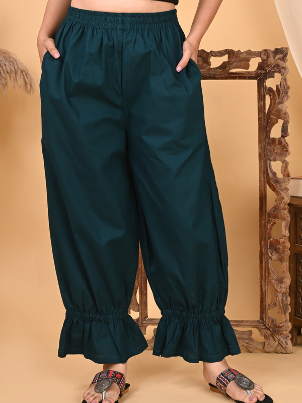 Teal Cotton Loose Fit Harem Pant for Women with Pockets