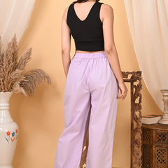 Women's Purple Wide Leg Baggy Cotton Ankle Length Pant