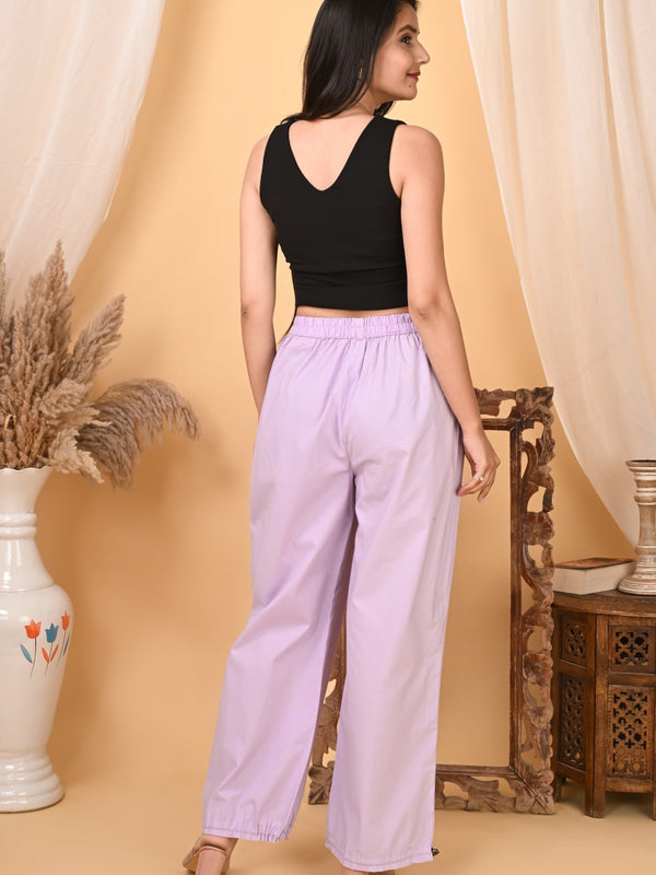 Women's Purple Wide Leg Baggy Cotton Ankle Length Pant