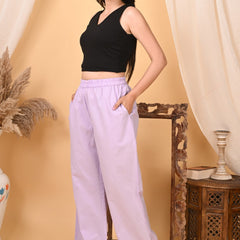 Women's Purple Wide Leg Baggy Cotton Ankle Length Pant