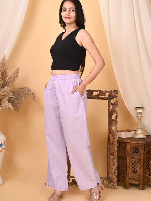 Women's Purple Wide Leg Baggy Cotton Ankle Length Pant